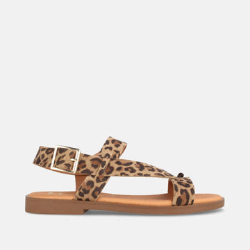 Sandalia Plana Para Mujer De Piel Ariela Leopardo