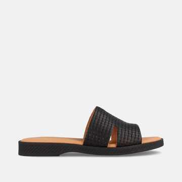Sandalia Plana Para Mujer Tipo Zueco En Piel Ankara Negro