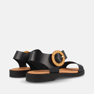 Sandalia Plana De Piel Para Mujer Amster Negro