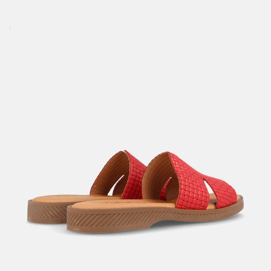 Sandalia Plana Para Mujer Tipo Zueco En Piel Ankara Rosso