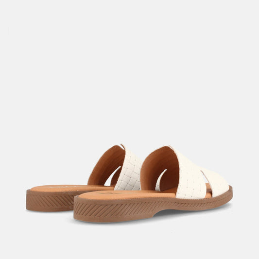 Sandalia Plana Para Mujer Tipo Zueco En Piel Ankara Blanco